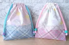 ♡ユニコーン＆タータンチェック柄♡コップ袋2点セット