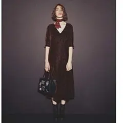 MOUSSY ベロアワンピース ロングワンピース　ブラウン　秋服　花柄