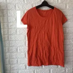 オレンジ コットン 半袖　Tシャツ　【L】　レディース