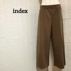 index ワイドパンツ ウエストゴム ストレッチ 洗える ゆったり 茶 M