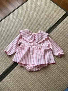BREEZE フリル付きロンパース 12M ピンク　ストライプ　ブリーズ