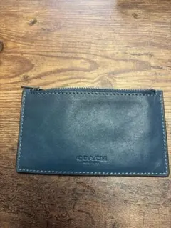 【極美品】COACH コーチ ジップカードケース グラブタンレザー ネイビー 黄
