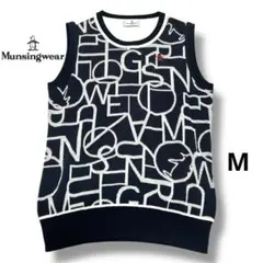 マンシングウェア ニットベスト 総柄 ネイビー系 ゴルフウェア M