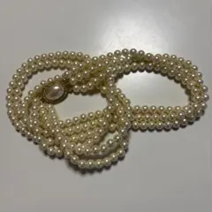 3連パールネックレス ゴールド調留め具