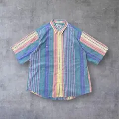 s*1様 【US輸入】90sアメリカ古着マルチストライプ柄半袖シャツコットンメン