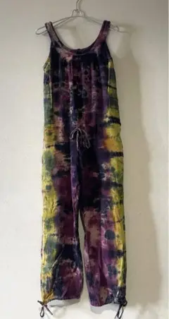 【訳あり】 MALAIKA オーバーオール 紫 タイダイ エスニック アジアン