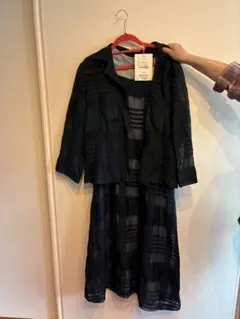 ダークグリーン チェック柄 シフォン セットアップ