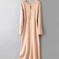 SAISON DE PAPILLON 涙開き風ミモレ丈ニットワンピース　ピンク