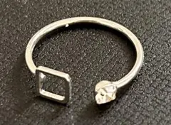 リング シルバー シンプル 幾何 正方形 オープン クリスタル #C404-2