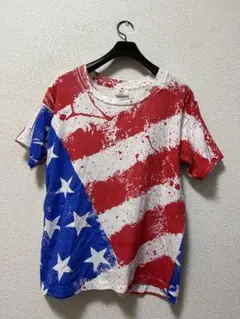 80〜90s　USA製　ヴィンテージ　星条旗ペイント　半袖Tシャツ　/M　白