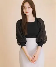 【美品】HEYUMM アーバンリサーチ 5分袖シアーボリュームスリーブセーター黒