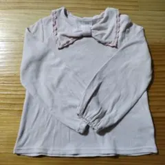 110サイズ ピンク リボン付き長袖カットソー