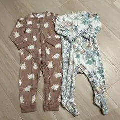 H&M next baby80ウサギ柄 花柄ロンパース2点セットパジャマ