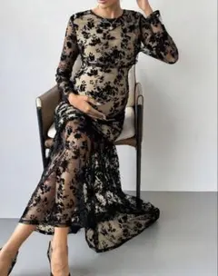 マタニティドレス　ブラック　レース　Lサイズ相当（表記Sサイズ）