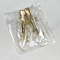 アネモネ 前髪ヘアピン ヘアクリップ ゴールドラメ　クリアゴールド 2点セット