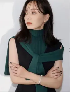 anuans オリジナルボタンニットカーディガン タートルリブノースリーブニット