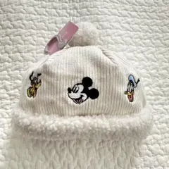 新品 ディズニー ミッキー＆フレンズ ポンポン付き コーデュロイ 帽子 52cm