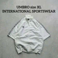 【極美品】アンブロ 半袖 トラックジャケット 白 XL 刺繡ロゴ テープデザイン