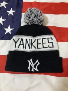 00s ヤンキース ボンボン付き ニット帽 MLB 黒 ブラック