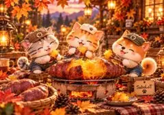 アートポスター 秋の味覚 焼き芋 猫 柴犬 インテリア010