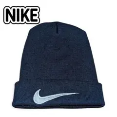 NIKE ナイキ ニット帽 白刺繍スウッシュ ビーニー デカロゴ 90s 黒