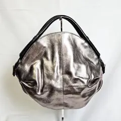 美品☆nouer ヌエール ハンドバッグ ショルダー２WAYシルバー×黒両面使い