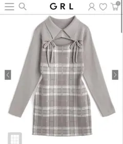 グレイル　チェック柄フロントオープンリボンニットミニワンピース