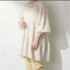 バックリボン ティアードブラウス 長袖 アイボリー　Discoat