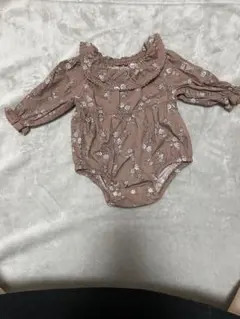 ブラウン花柄ロンパース 長袖 フリル襟 テータテート