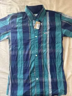 Hollister 半袖シャツ L 青緑ストライプ