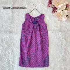 グレースコンチネンタル 高見え総柄ワンピース 36 パープルピンク 大人華やか