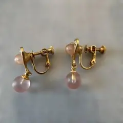 ゴールドカラー イヤリング ピンクストーン スイング