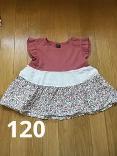 moujonjonフリル袖 花柄チュニック 120サイズ