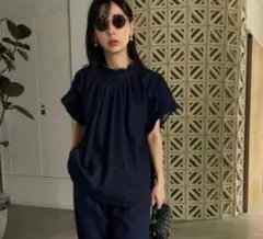 【美品】AMERI アメリ デニムブラウスシャツ フリル インディゴ