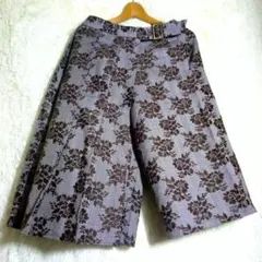 アクシーズファム【M】キュロットスカート 巻きスカート風 花柄 ブラウン 秋冬