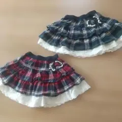 最終お値下げ綿100%チェック柄ティアードスカート二種類110cm