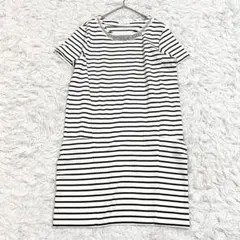 アーヴェヴェ 半袖ミニワンピース M カットソー ボーダー柄 ビジュー装飾のサムネイル