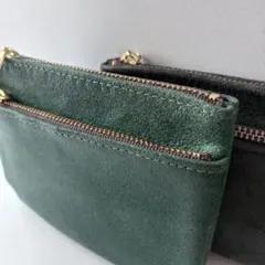 イタリアンレザー床革ミニ財布 ☆ハンドメイド☆グリーン