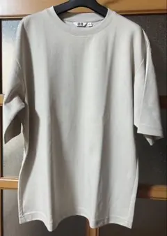 【新品】ユニクロU エアリズムコットンオーバーサイズTシャツ5分袖 L ベージュ
