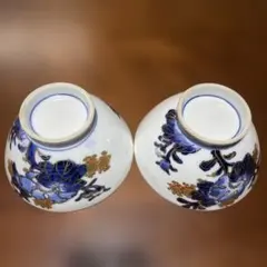 古伊万里 錦絵 金彩 蓋付き茶碗 飯茶碗 茶碗 2客 鳳凰 アンティーク