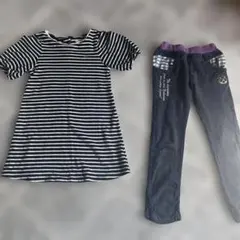 ストライプTシャツドレスとパンツセット　130cm
