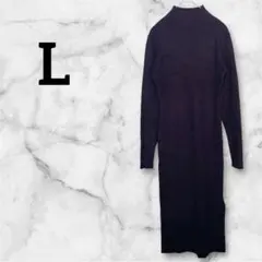 長袖リブニットワンピース【L】ブラック ハイネック タイト　美品