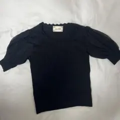 michellMacaron♡パフスリーブ リブニットトップス ブラック