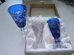 青いエッチンググラス2個セット