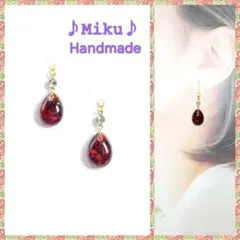 No.489-D　琉球ガラス♡ブラックラメ☆ピアス・イヤリング(レッド)