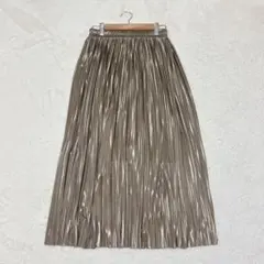 プリーツスカート ロング ウエストゴム 光沢 無地 フレア 洗える 裏地 高見え