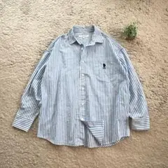 【U.S.POLO ASSN】長袖オーバーサイズシャツ ストライプ ブルー ロゴ