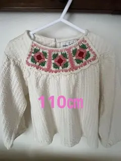 ZARA アイボリー フラワー刺繍入り長袖シャツ