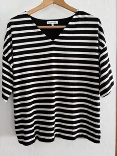 GLOBALWORkグローバルワークボーダ~ VネックカットソーMサイズシンプル