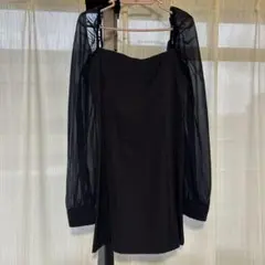 シースルー袖 紺ドレス